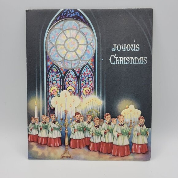 Joyous Christmas Card Choir Design Vintage Cutout Illustration Religious - Picture 1 of 8